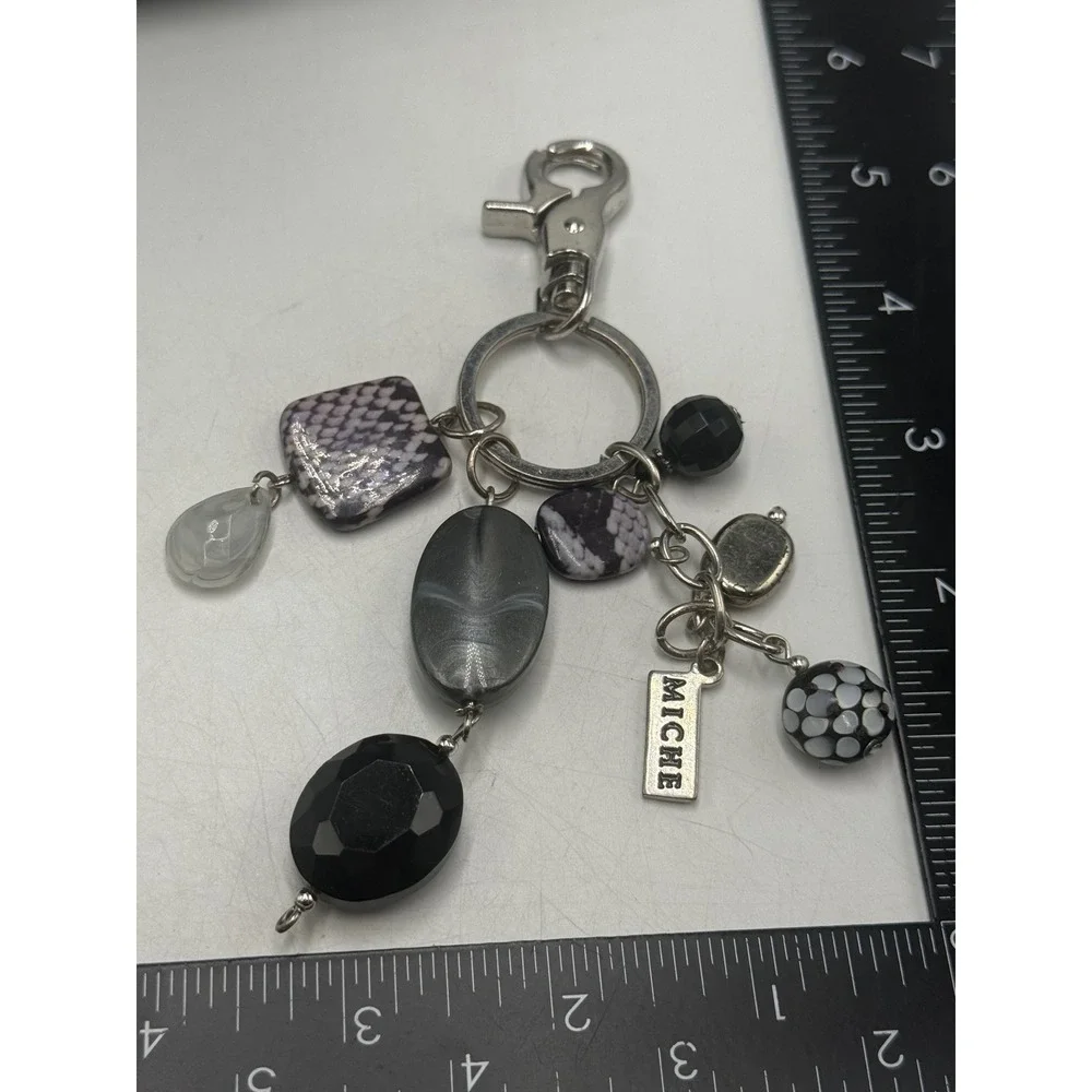 Miche Bag Charm Keychain Black White Snakeskin Beaded Handbag Accessory Tag